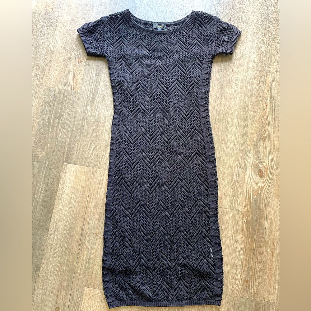 NWT Donna Karan Crochet Shift Dress Womens XS Black Short Sleeve Geometric $325